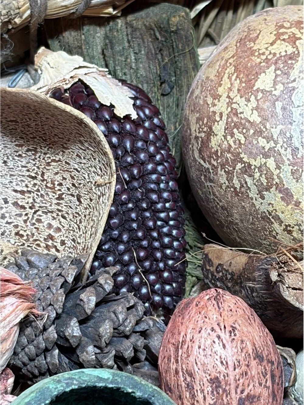 woven grass basket assortment of dried botanical potpourri